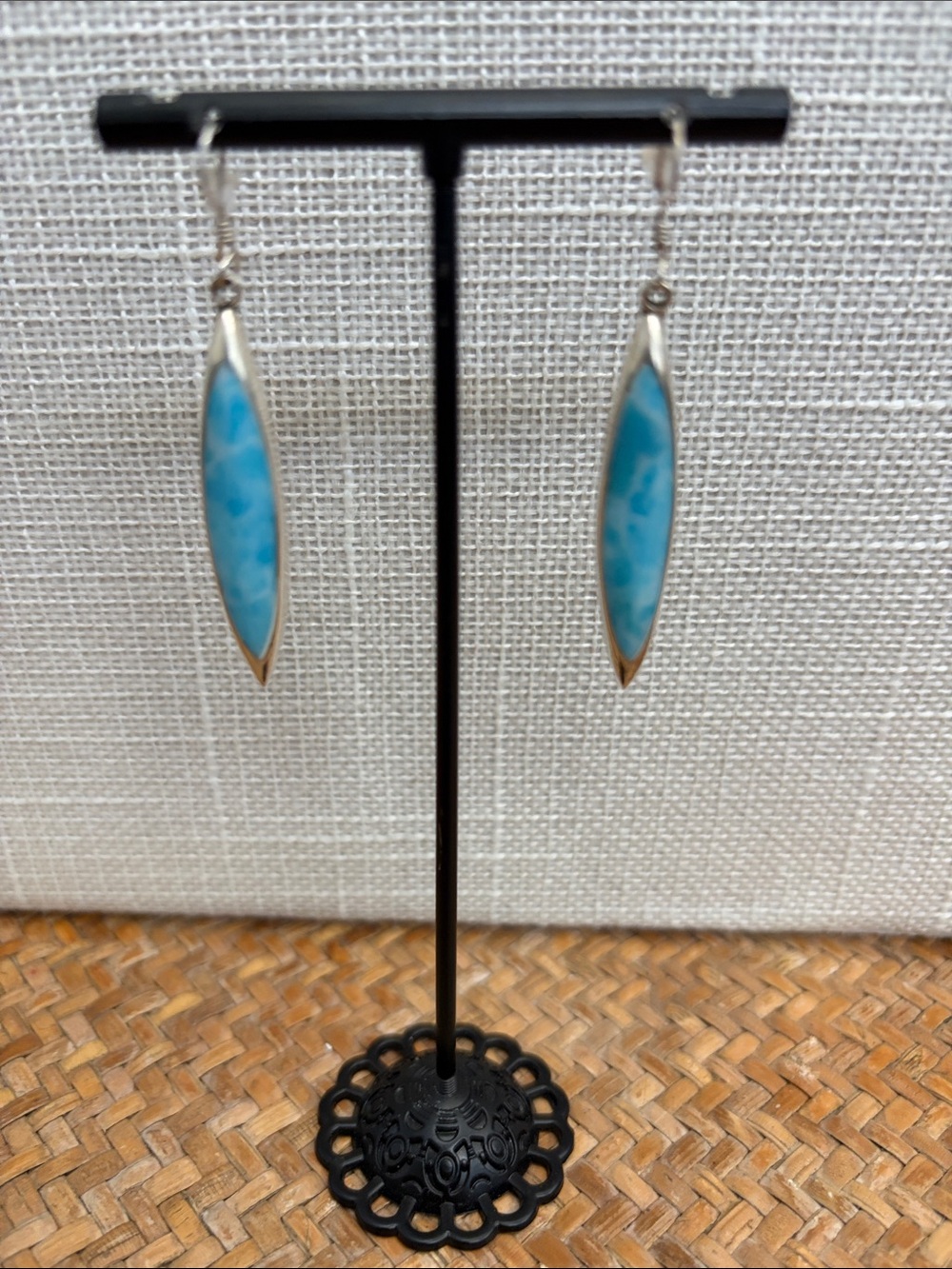 Sterling Silver Larimar Marquise Shape Earrings